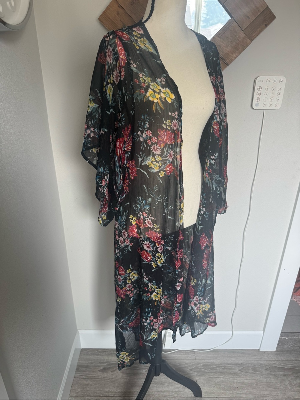 Band of Gypsies Black Floral Duster Sheer Cover-Up
